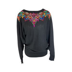 SML Sport Ltd. | Vintage Black Sequins Beaded Sweater | Med